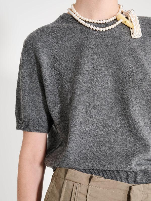 Nackiyé Pearl Cashmere Short Sleeved Crewneck Gris