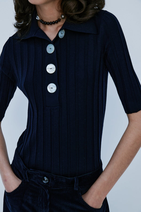 Nackiyé Sugarman Knit Polo Marine