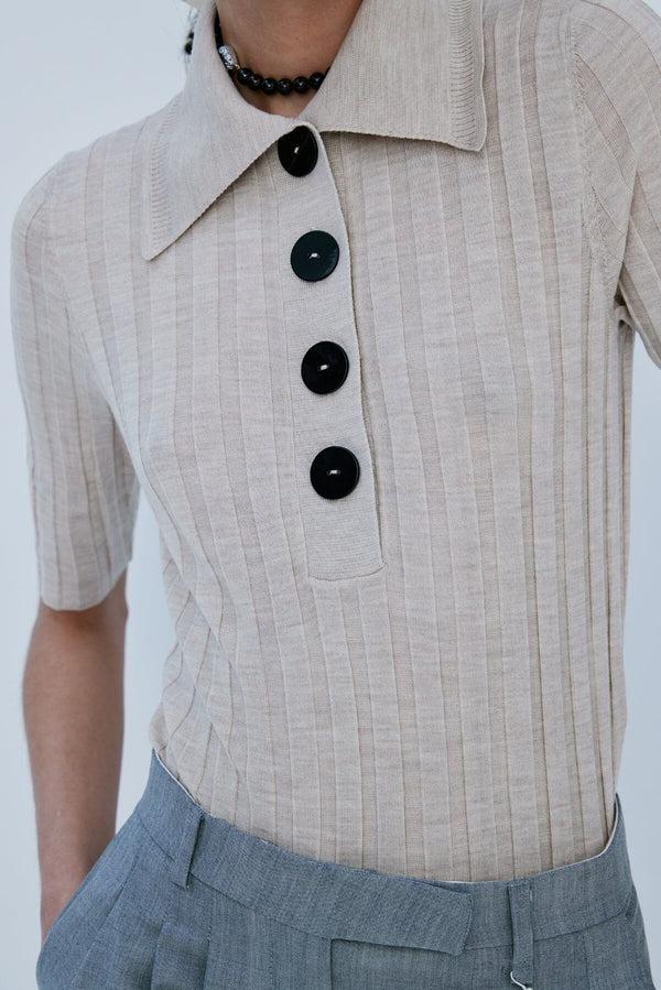 Nackiyé Sugarman Knit Polo Oat