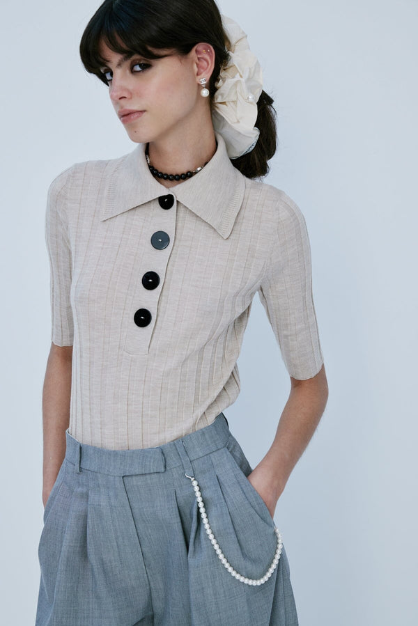 nackiyé Sugarman Knit Polo Oat