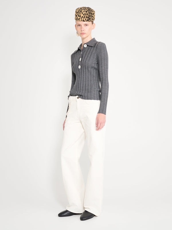 Nackiyé Sugarman Long Sleeved Knit Polo Anthracite