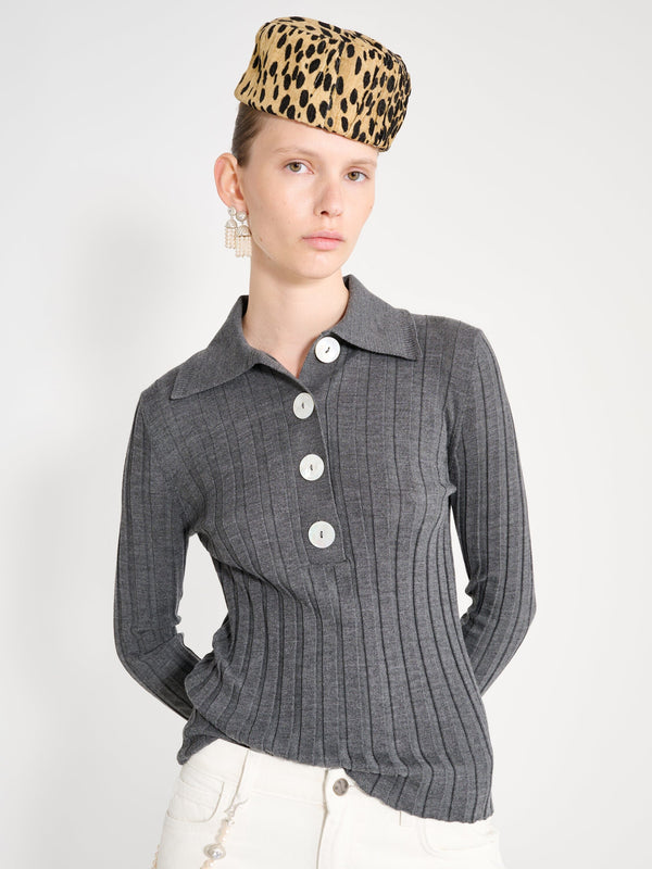 Nackiyé Sugarman Long Sleeved Knit Polo Anthracite