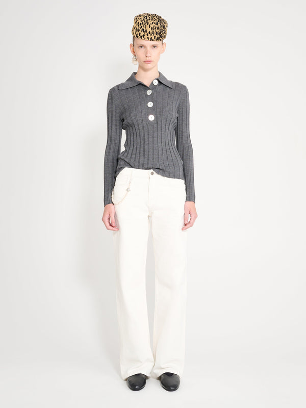 nackiyé Sugarman Long Sleeved Knit Polo Anthracite