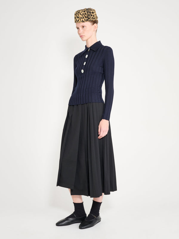 Nackiyé Sugarman Long Sleeved Knit Polo Navy