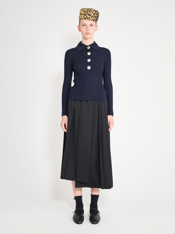 nackiyé Sugarman Long Sleeved Knit Polo Navy