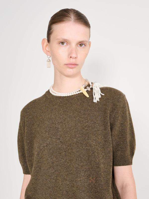 Nackiyé Pearl Cashmere Short Sleeved Crewneck Chestnut