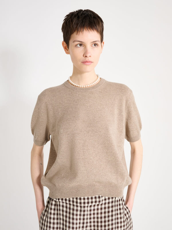 Nackiyé Pearl Cashmere Short Sleeved Crewneck Latte