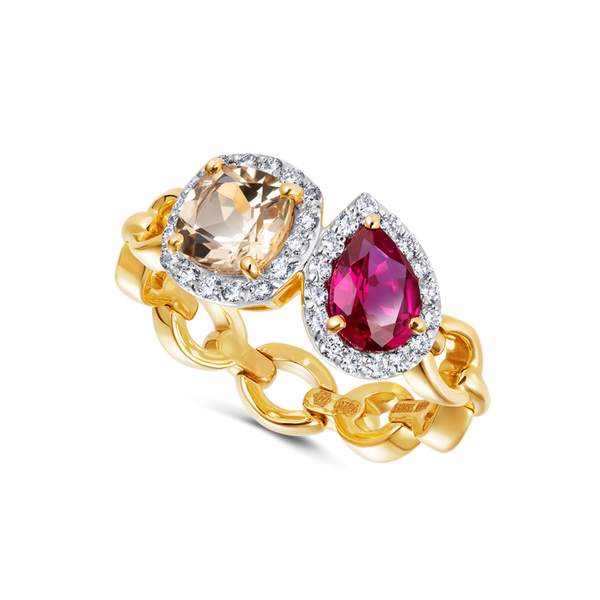nadine aysoy Catena Double Pale Yellow Sapphire and Rubellite Ring