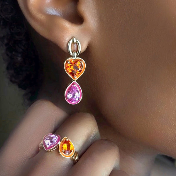 Nadine Aysoy Catena Double Stone And Enamel Earrings