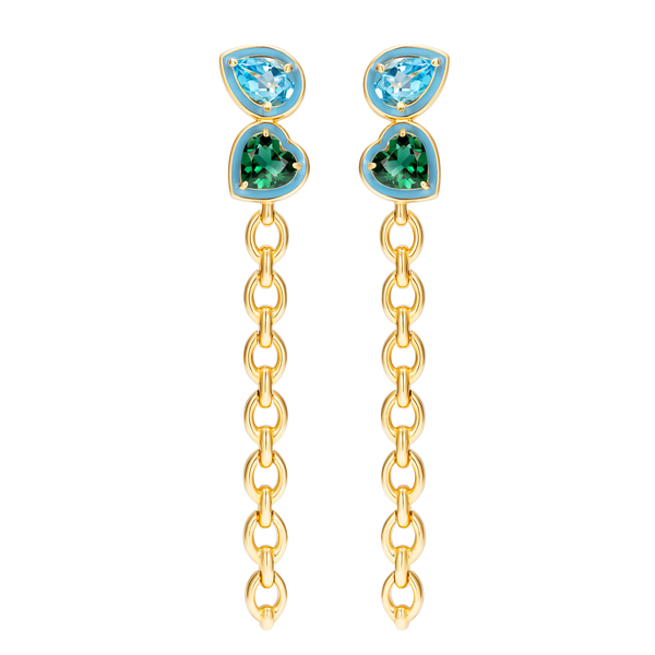 nadine aysoy Catena Double Stone Long Enamel Earrings