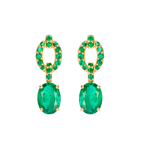 nadine aysoy Catena Drop Oval Emerald and Pavé Earrings