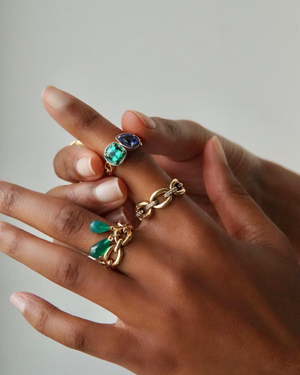 Nadine Aysoy Catena Enamel Double Emerald And Blue Sapphire Ring