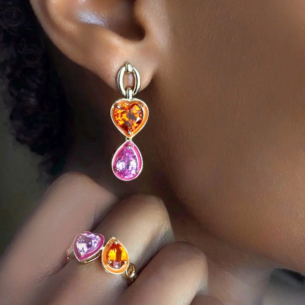 Nadine Aysoy Catena Enamel Double Pink Sapphire And Orange Sapphire Ring