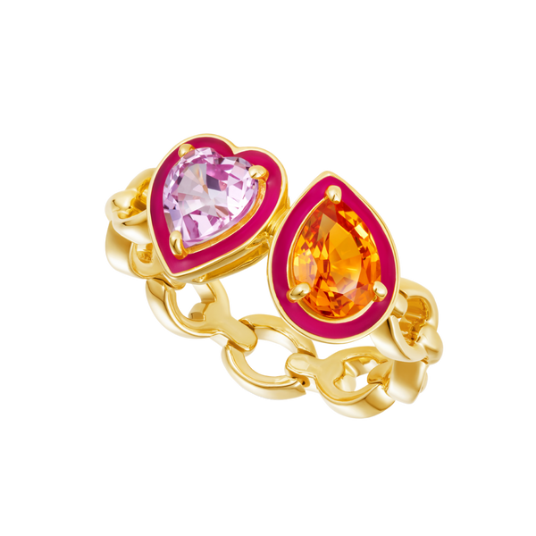 nadine aysoy Catena Enamel Double Pink Sapphire and Orange Sapphire Ring