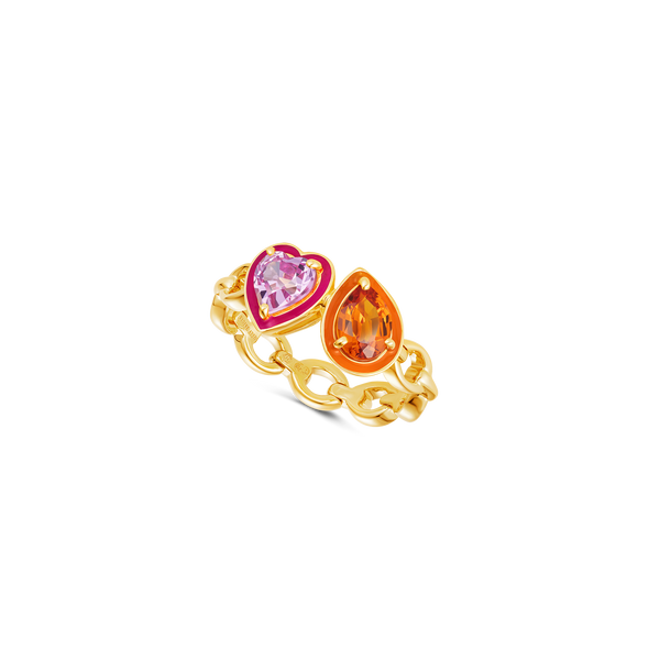 nadine aysoy Catena Enamel Double Pink Sapphire and Orange Sapphire Ring