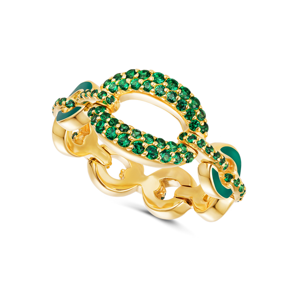 nadine aysoy Catena Large Link Emerald and Enamel Ring