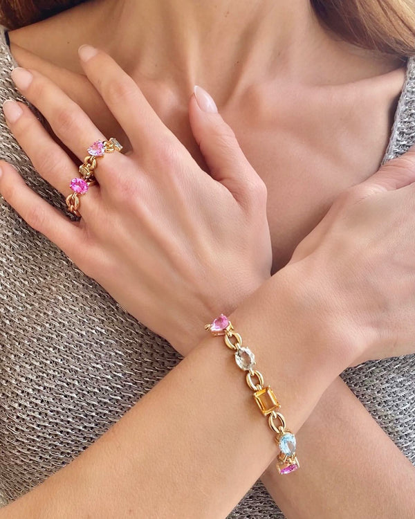 Nadine Aysoy Catena Multi Stone Pastel Rainbow Bracelet