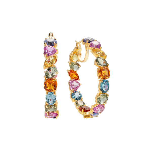 nadine aysoy Catena Multi Stone Rainbow Large Hoop Earrings