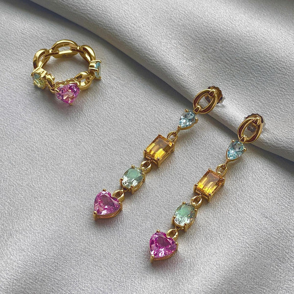 Nadine Aysoy Catena Petite Multi Stone Pastel Rainbow Ring