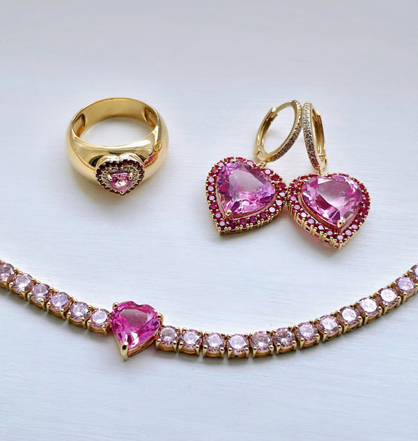 Nadine Aysoy Le Cercle Heart Shaped Pink Sapphire Earrings