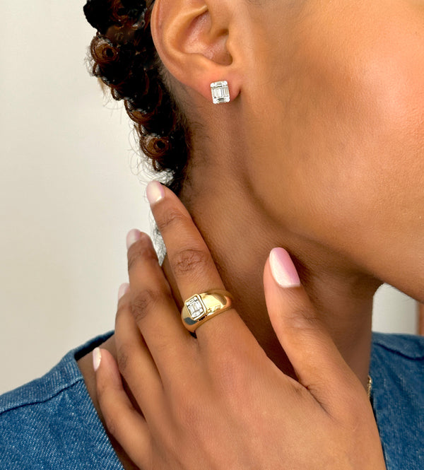 Nadine Aysoy Le Cercle Illusion Emerald Shaped Stud Earrings