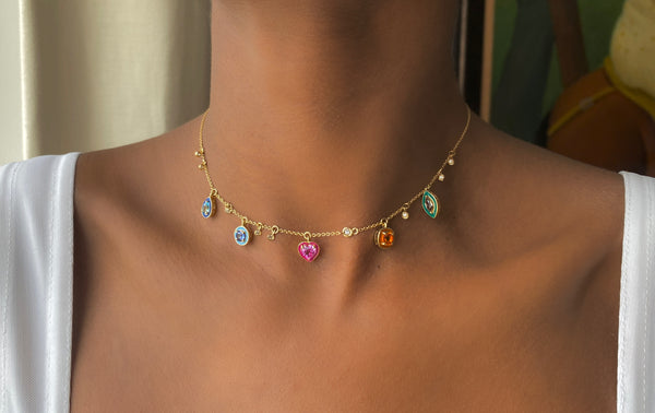 Nadine Aysoy Catena Enamel And Sapphire Necklace