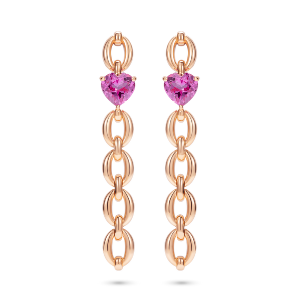 Nadine Aysoy Catena Long Heart Pink Topaz Earrings