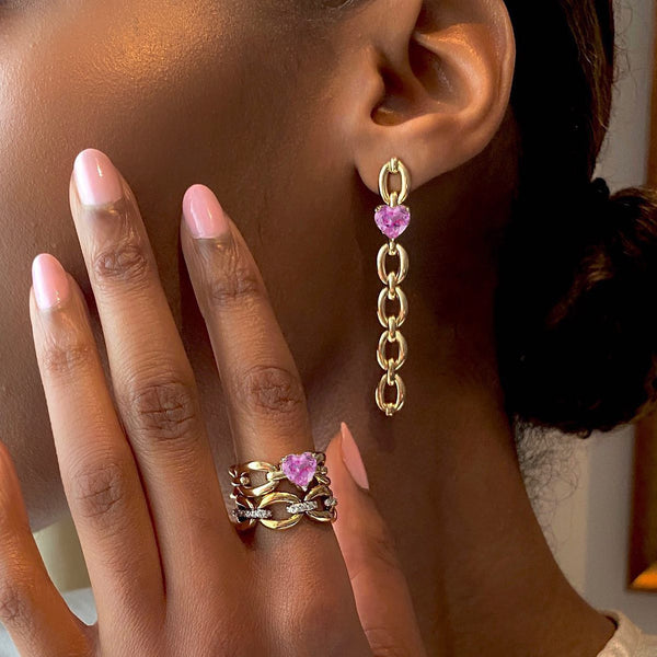 Nadine Aysoy Catena Long Heart Pink Topaz Earrings