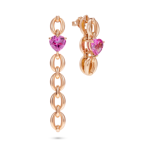 nadine aysoy Catena Long Heart Pink Topaz Earrings