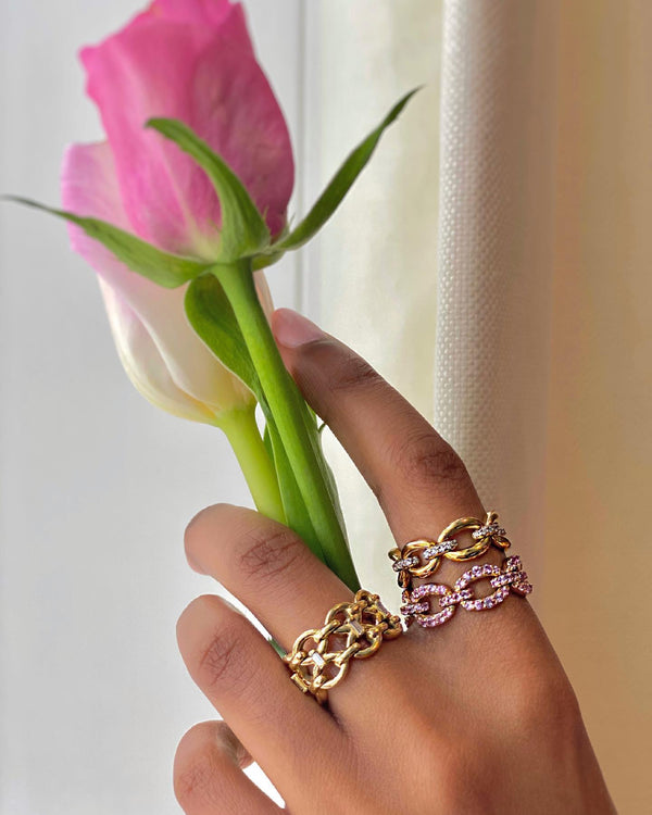 Nadine Aysoy Catena Petite Pavé Pink Sapphire Ring