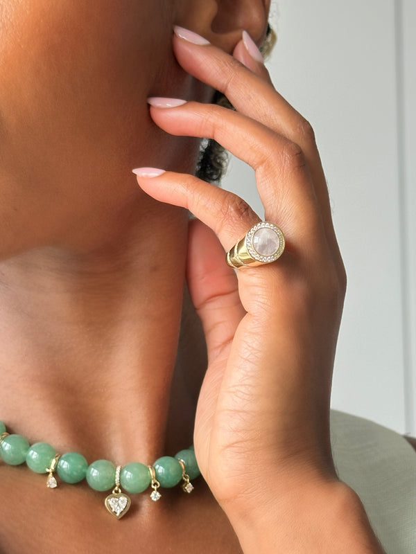Nadine Aysoy Eclipse Rose Quartz Pinky Ring