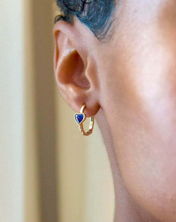 Nadine Aysoy Le Cercle Blue Sapphire Heart Huggies