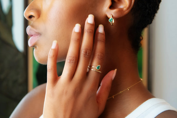 Nadine Aysoy Le Cercle Emerald Pear Shaped Huggies