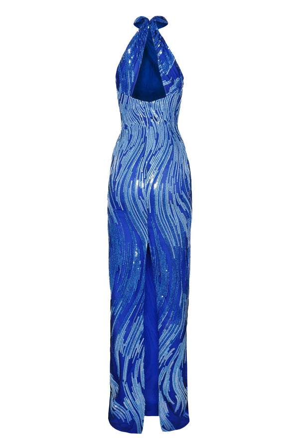 Naeem Khan ABSTRACT SEQUIN CRISS-CROSS NECK COLUMN GOWN