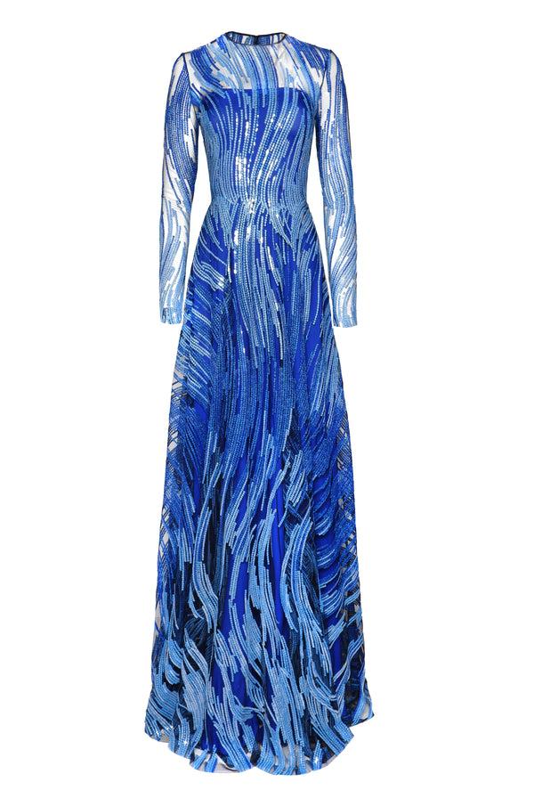 Naeem Khan ABSTRACT SEQUIN FULL SKIRT LONG SLEEVE GOWN