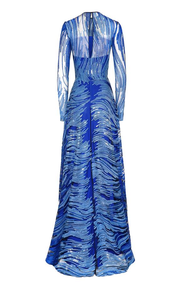 Naeem Khan ABSTRACT SEQUIN FULL SKIRT LONG SLEEVE GOWN