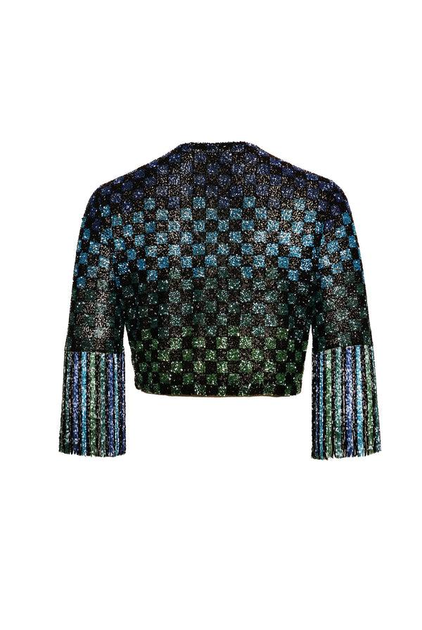 Naeem Khan BEADED CROPPED BOLERO WITH FRINGE SLEEVES