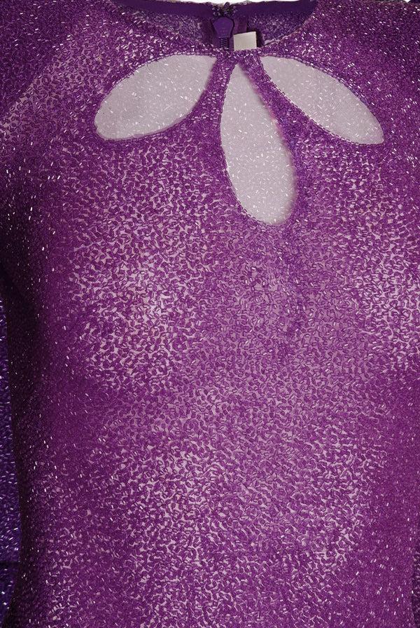 Naeem Khan BEADED JEWEL NECK COLUMN GOWN WITH LONG SLEEVES