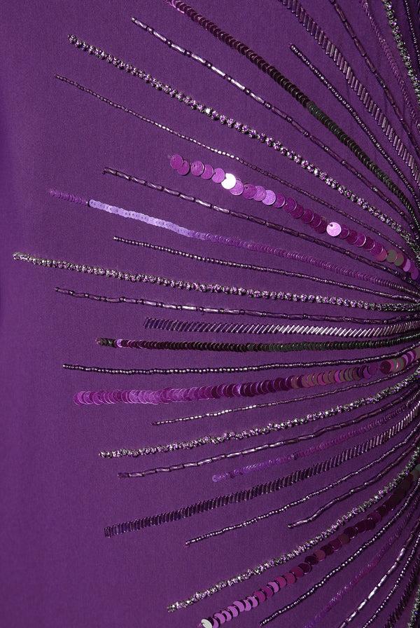 Naeem Khan BEADED JEWEL NECK COLUMN GOWN WITH LONG SLEEVES