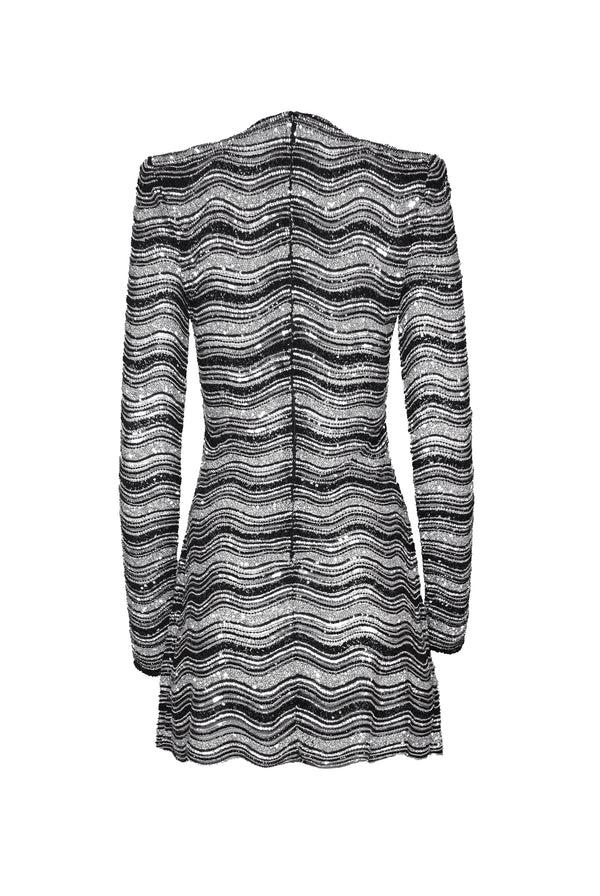 Naeem Khan BEADED JEWEL NECK DRESS WITH LONG SLEEVES