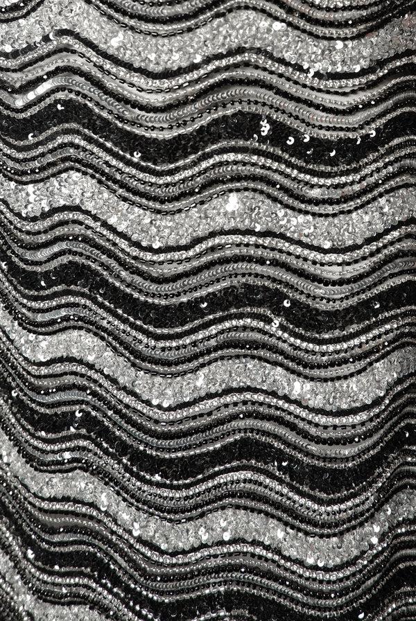 Naeem Khan BEADED JEWEL NECK DRESS WITH LONG SLEEVES