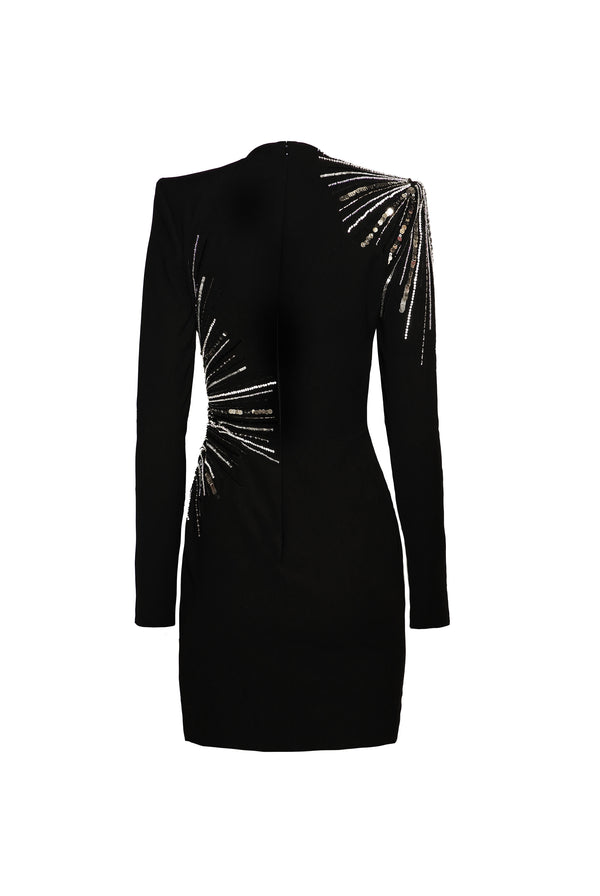 Naeem Khan BEADED JEWEL NECK DRESS WITH LONG SLEEVES