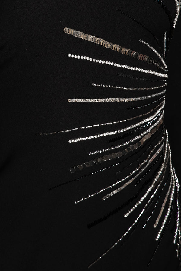 Naeem Khan BEADED JEWEL NECK DRESS WITH LONG SLEEVES