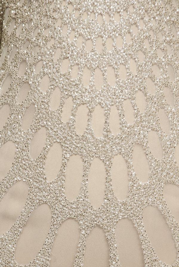 Naeem Khan BEADED JEWEL NECK MINI DRESS WITH LONG SLEEVES