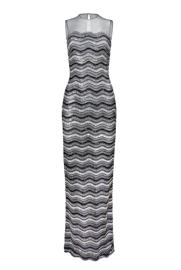 Naeem Khan BEADED JEWEL NECK SLEEVELESS COLUMN GOWN