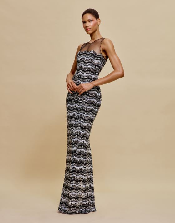 naeem khan BEADED JEWEL NECK SLEEVELESS COLUMN GOWN