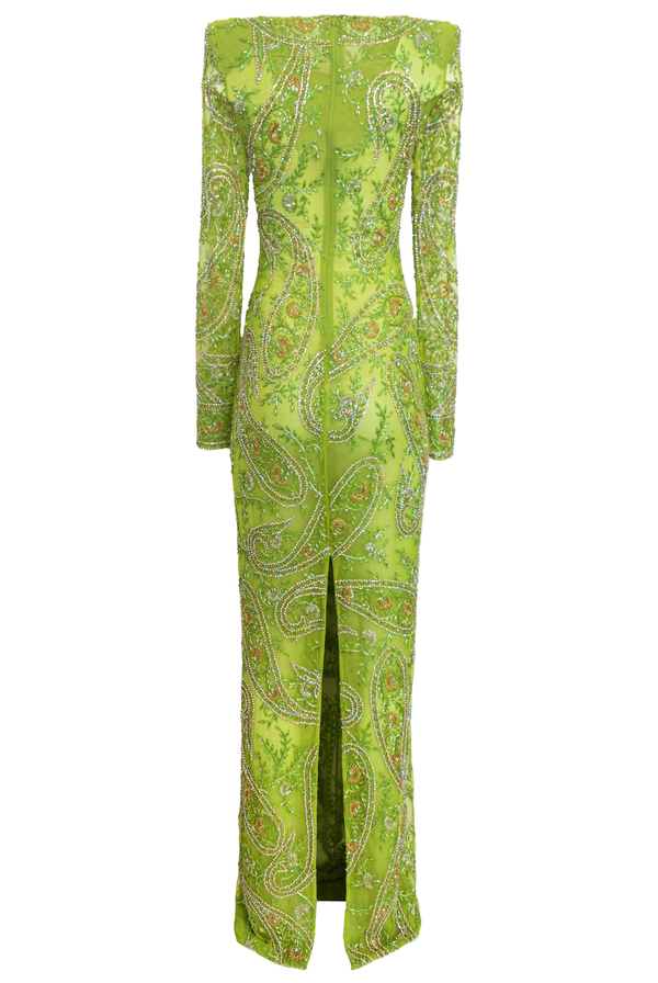 Naeem Khan BEADED PAISLEY COLUMN GOWN WITH KEYHOLE DETAIL