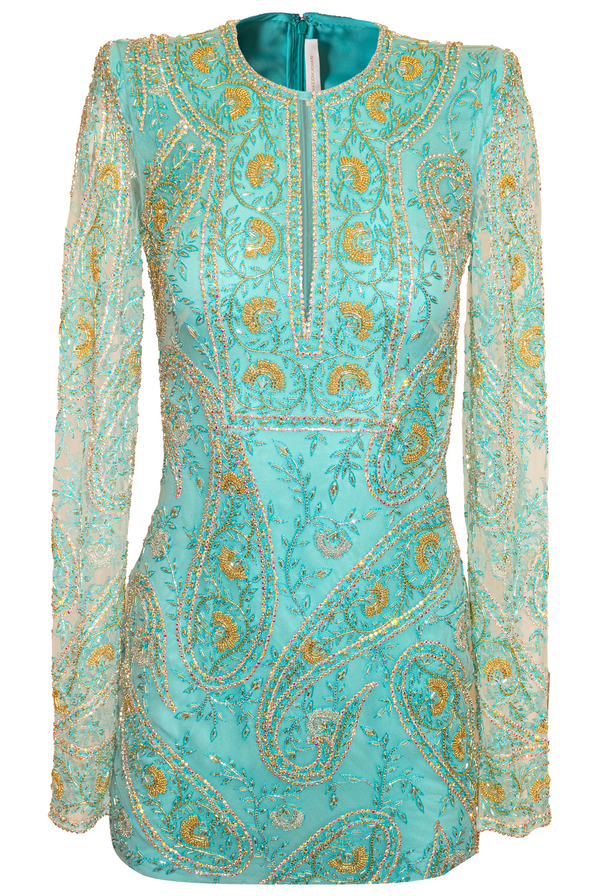 Naeem Khan BEADED PAISLEY DRESS WITH KEYHOLE DETAIL
