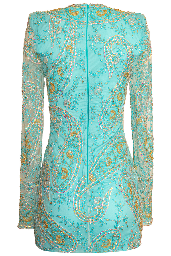 Naeem Khan BEADED PAISLEY DRESS WITH KEYHOLE DETAIL