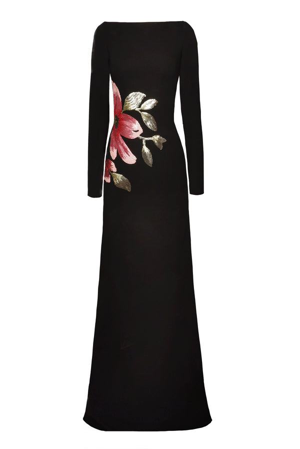 Naeem Khan BOAT NECK LONG SLEEVE FIT-AND-FLARE GOWN